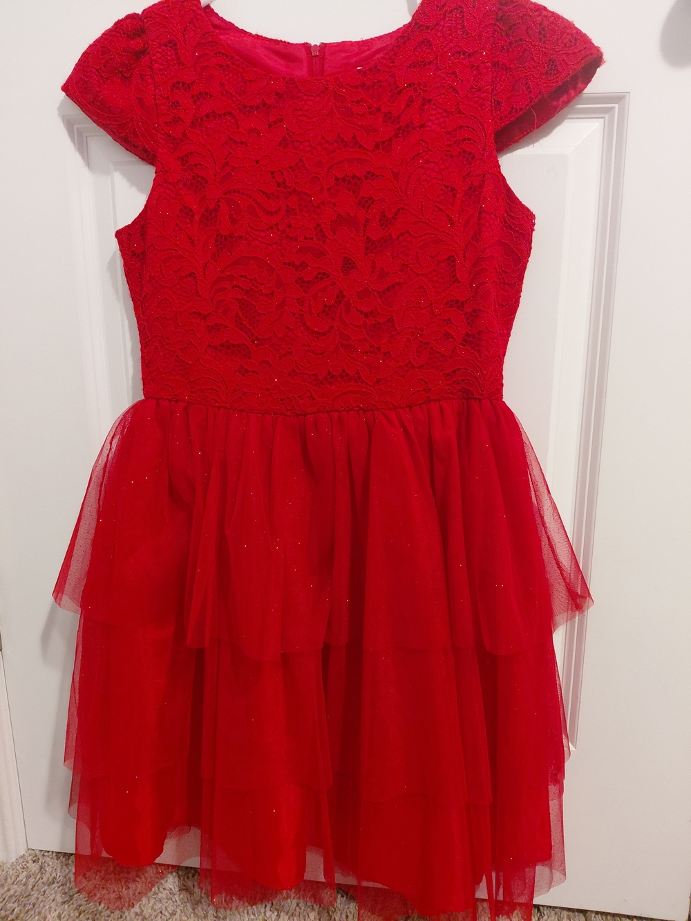 Rare Editions Red Lace & Tulle Layered Party Dress
